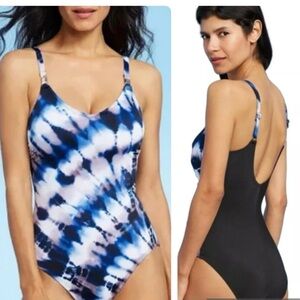 Aqua Green One-Piece Blue Tie-dye Swim Suit